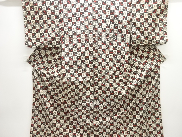 JAPANESE ANTIQUE ENSEMBLE KIMONO / TAISHO ROMAN STYLE / SILK / MEISEN / WOVEN CHECKERED